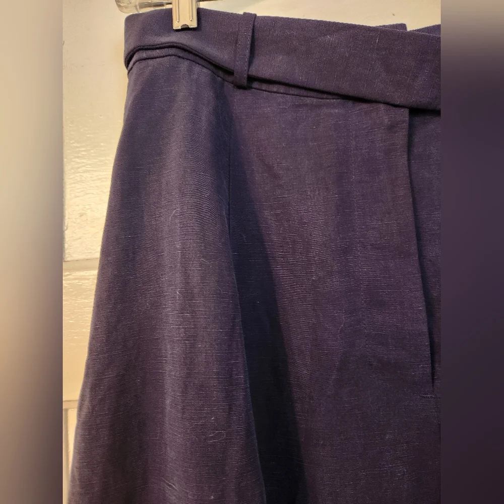 BANANA REPUBLIC Pants Linen-Blend, Wide-Leg, High Rise, Navy, Belted Size 14 NWT